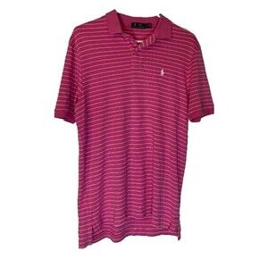 Polo Ralph Lauren Men’s S Pink White Striped Short Sleeve Polo Shirt Casual Golf
